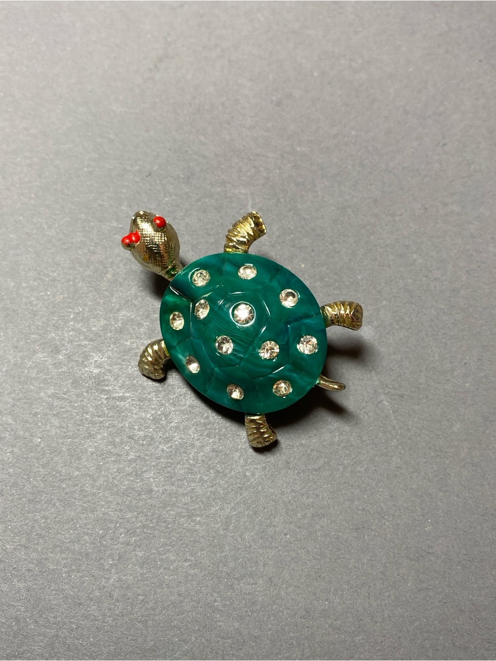 Vintage lucite rhinestone turtle pin brooch